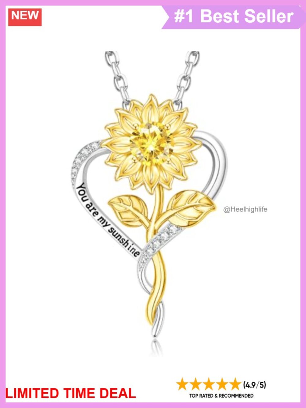14k Gold Plated Sunflower Pendant Necklace with Cubic Zirconia